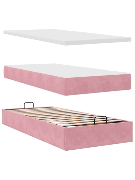 Osmaņu gultas rāmis ar matrača rozā 90x200cm samts