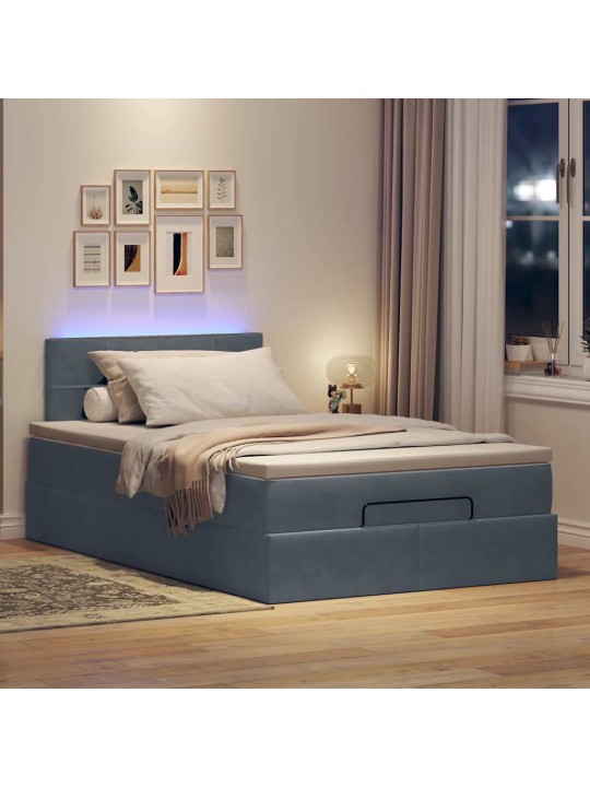 Osmaņu gulta ar matraci&leds, tumši pelēks, 120x190 cm, samts