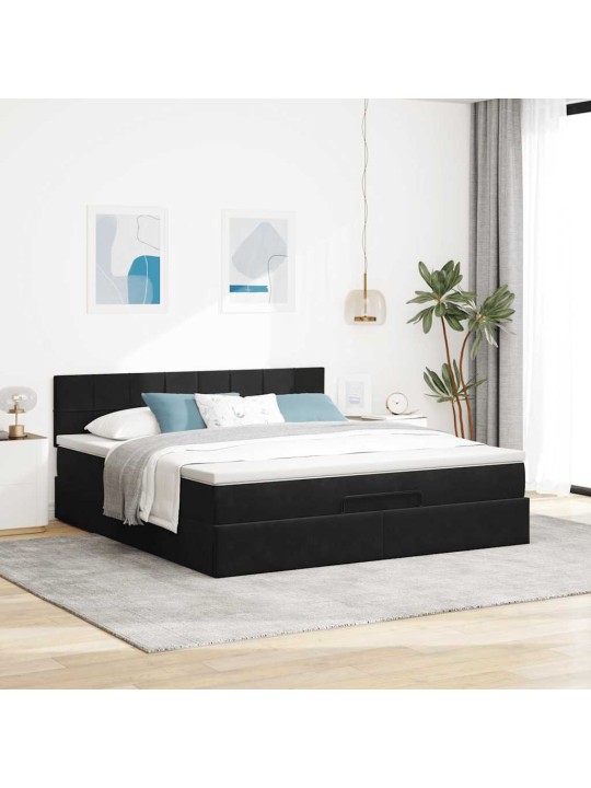 Osmaņu gultas rāmis ar matrača melns 180x200cm samts