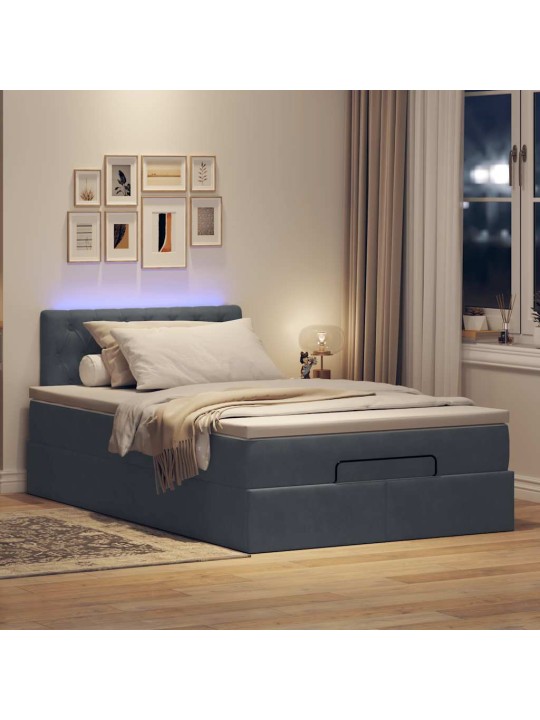 Osmaņu gulta ar matraci&leds, tumši pelēks, 120x190 cm, samts