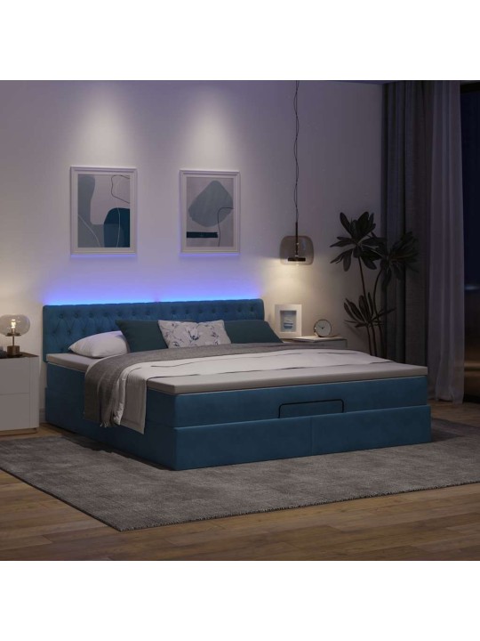 Osmaņu gultas rāmis ar matraci&led tumši zils 160x200cm samts