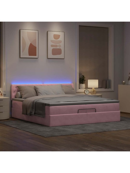Osmaņu gultas rāmis ar matračiem rozā 200x200cm audums
