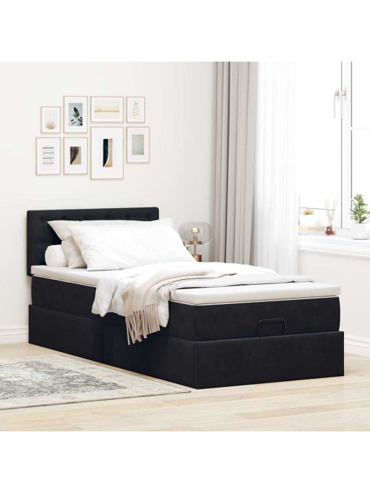 Osmaņu gultas rāmis ar matrača melns 90x200cm samts