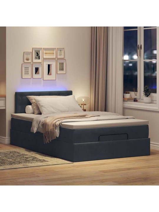 Osmaņu gulta ar matraci&leds, tumši pelēks, 120x190 cm, samts