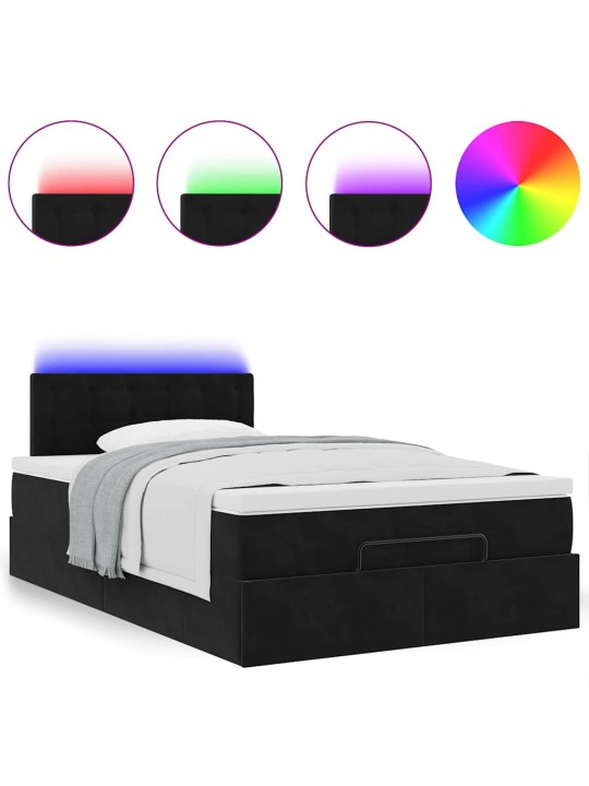 Osmaņu gultas rāmis ar matraci un led melns 120x200cm samts