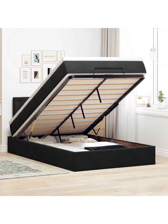 Osmaņu gultas rāmis ar matraci un led melns 120x200cm samts