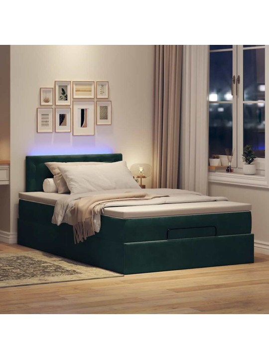 Osmaņu gultas rāmis ar matraci&led tumši zaļš 120x200cm samts