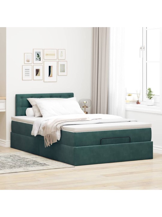 Osmaņu gultas rāmis ar matraci&led tumši zaļš 120x200cm samts