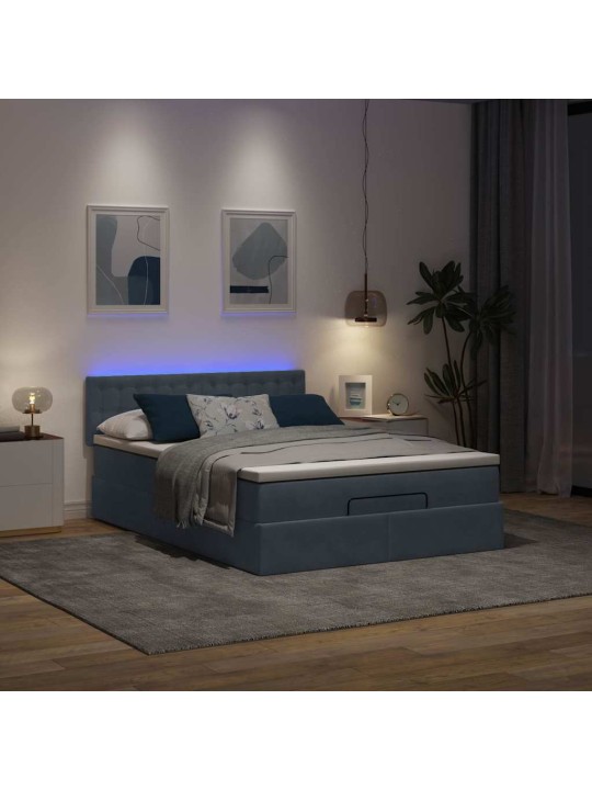 Osmaņu gulta ar matraci & leds, tumši pelēks, 140x190cm, samts