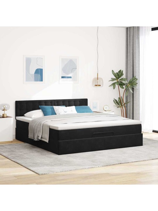 Osmaņu gultas rāmis ar matraci un led melns 160x200cm samts