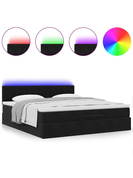 Osmaņu gultas rāmis ar matraci un led melns 160x200cm samts