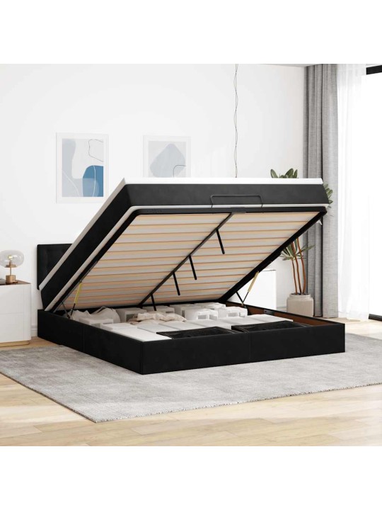 Osmaņu gultas rāmis ar matraci un led melns 160x200cm samts