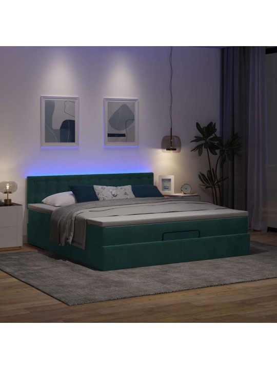 Osmaņu gultas rāmis ar matrača&led tumši zaļš 160x200cm velvet