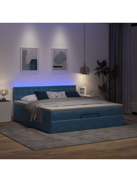 Osmaņu gultas rāmis ar matraci&led tumši zils 160x200cm samts