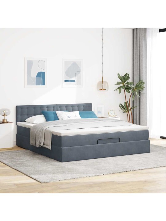 Osmaņu gultas rāmis ar matrača tumši pelēks 180x200 cm samts