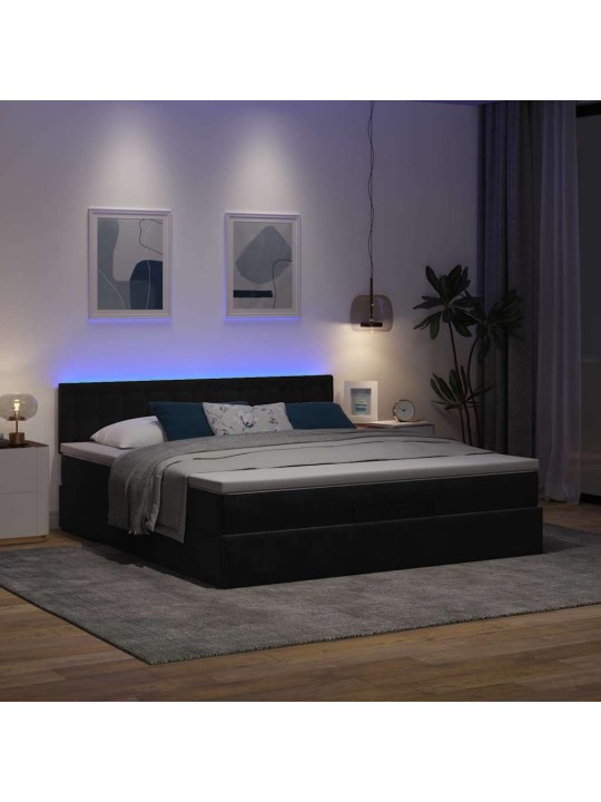 Osmaņu gultas rāmis ar matrača melns 180x200cm samts
