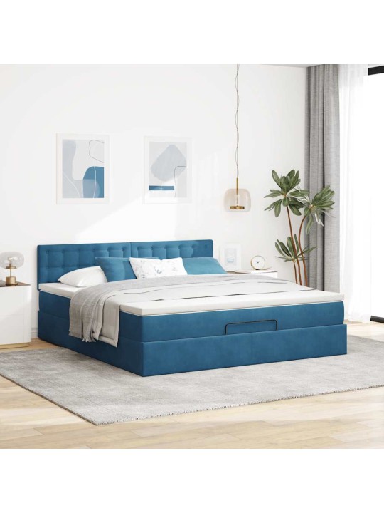 Osmaņu gultas rāmis ar matrača tumši zils 180x200cm samts