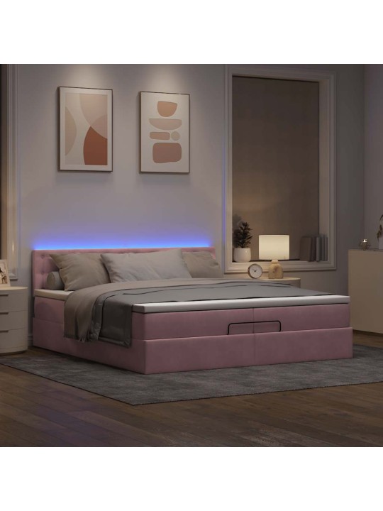 Osmaņu gultas rāmis ar matračiem rozā 200x200cm audums