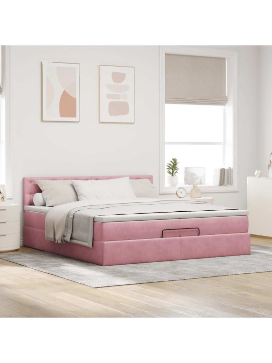 Osmaņu gultas rāmis ar matračiem rozā 200x200cm audums