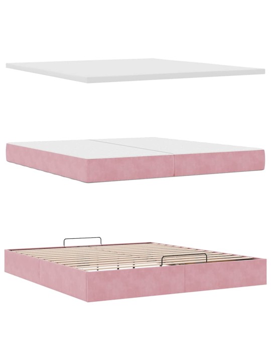 Osmaņu gultas rāmis ar matračiem rozā 200x200cm audums