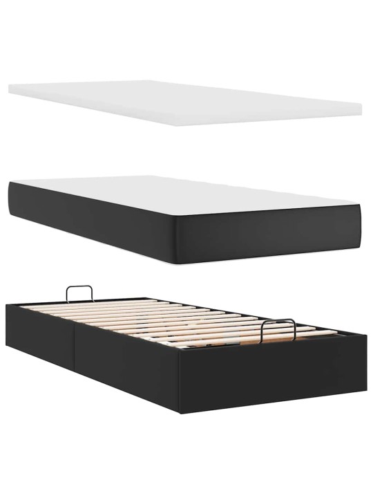 Osmaņu gultas rāmis ar matračiem melns 200x200 cm mākslīgā āda