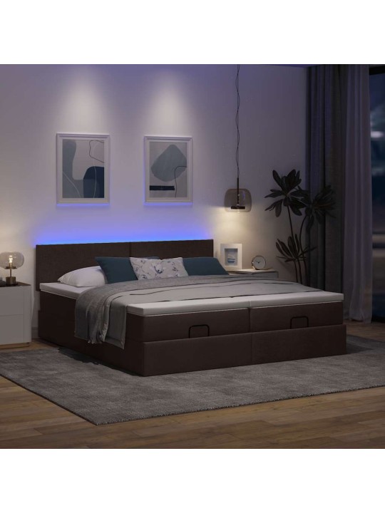 Osmaņu gultas rāmis ar matračiem tumši brūns 180x200cm audums
