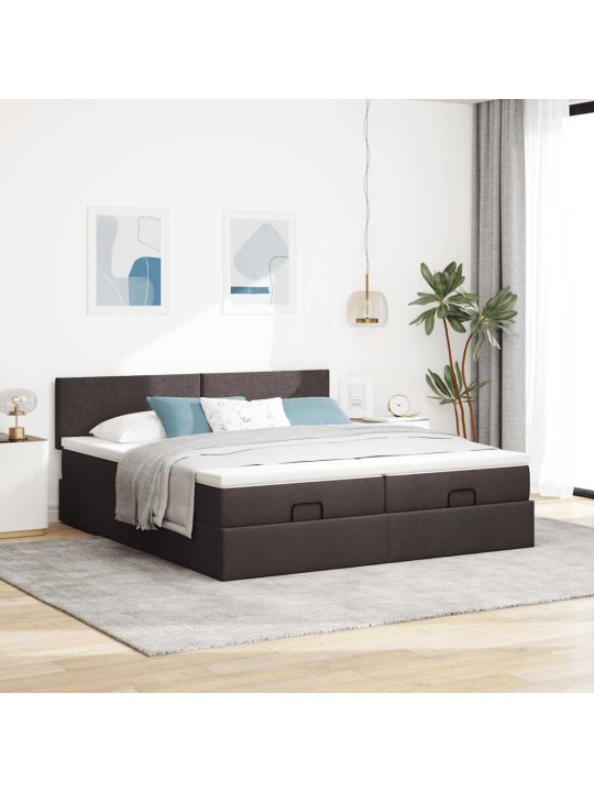 Osmaņu gultas rāmis ar matračiem tumši brūns 180x200cm audums
