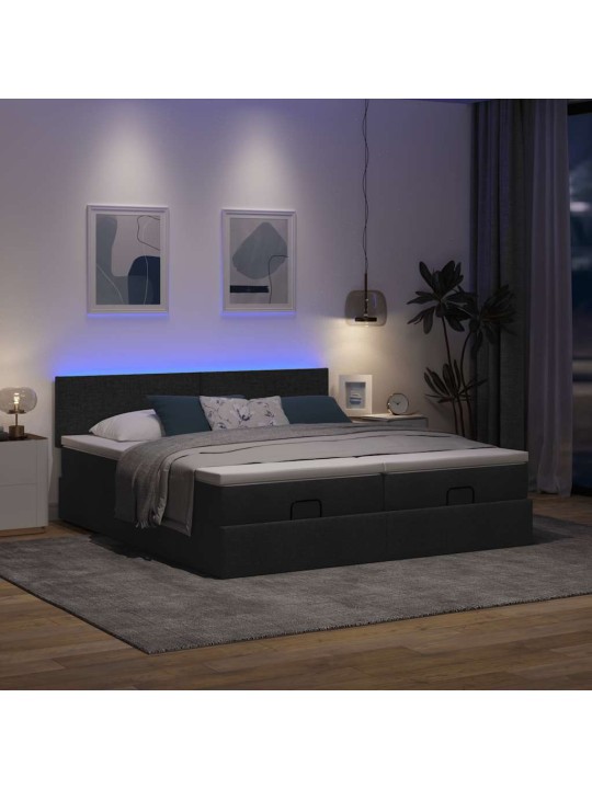 Osmaņu gultas rāmis ar matračiem melns 200x200cm audums