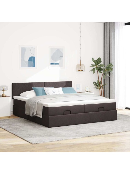 Osmaņu gultas rāmis ar matračiem tumši brūns 200x200cm audums