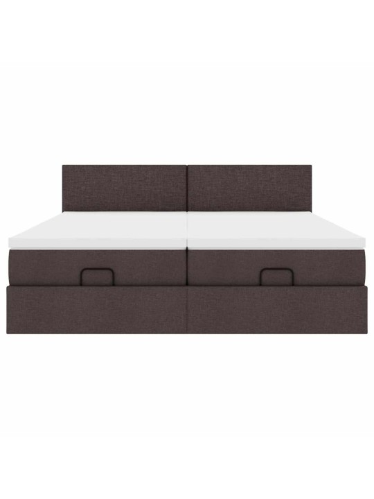 Osmaņu gultas rāmis ar matračiem tumši brūns 200x200cm audums