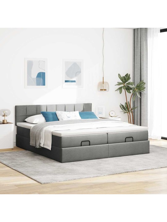 Osmaņu gultas rāmis ar matračiem tumši pelēks 180x200cm audums