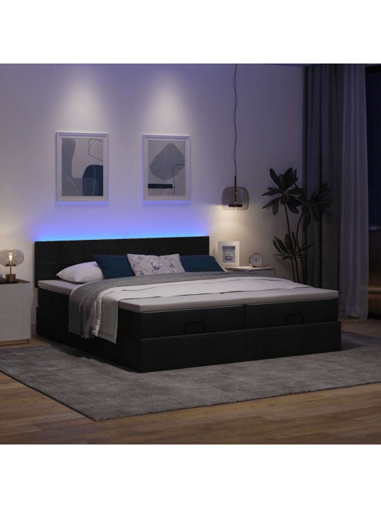 Osmaņu gultas rāmis ar matračiem melns 180x200cm audums