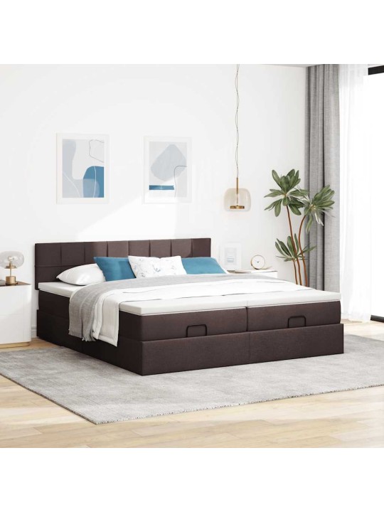 Osmaņu gultas rāmis ar matračiem tumši brūns 180x200cm audums