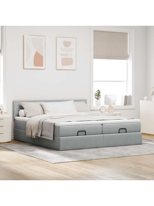 Osmaņu gultas rāmis ar matračiem gaiši pelēks 200x200cm audums