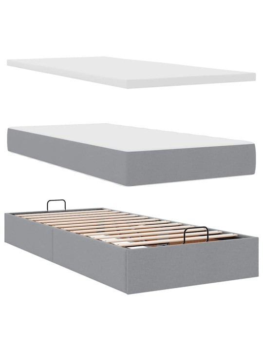 Osmaņu gultas rāmis ar matračiem gaiši pelēks 200x200cm audums