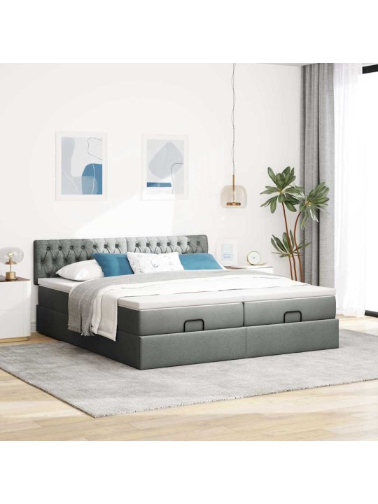 Osmaņu gultas rāmis ar matračiem tumši pelēks 180x200cm audums