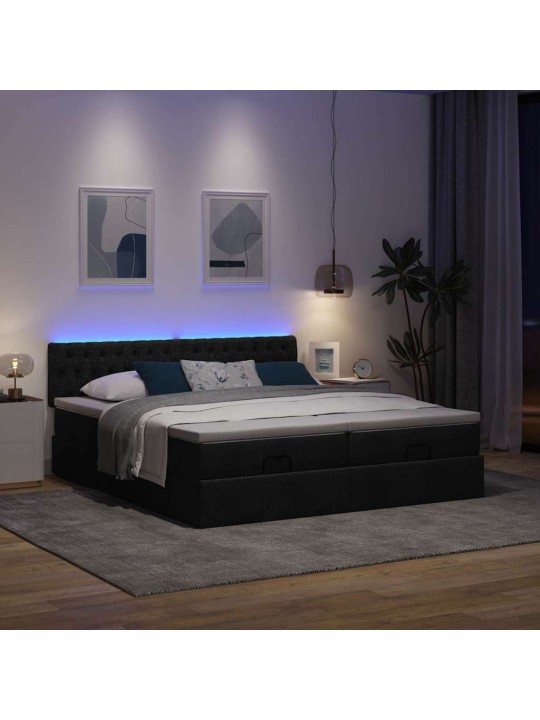 Osmaņu gultas rāmis ar matračiem melns 180x200cm audums