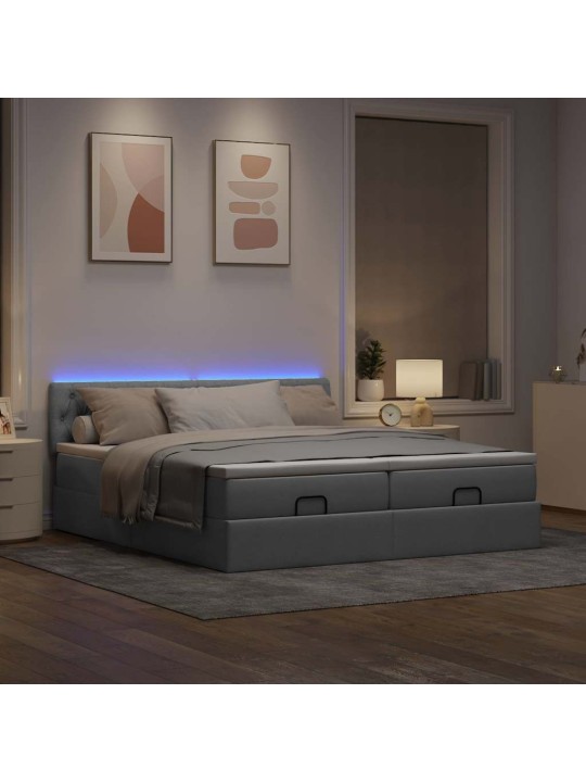 Osmaņu gultas rāmis ar matračiem gaiši pelēks 200x200cm audums