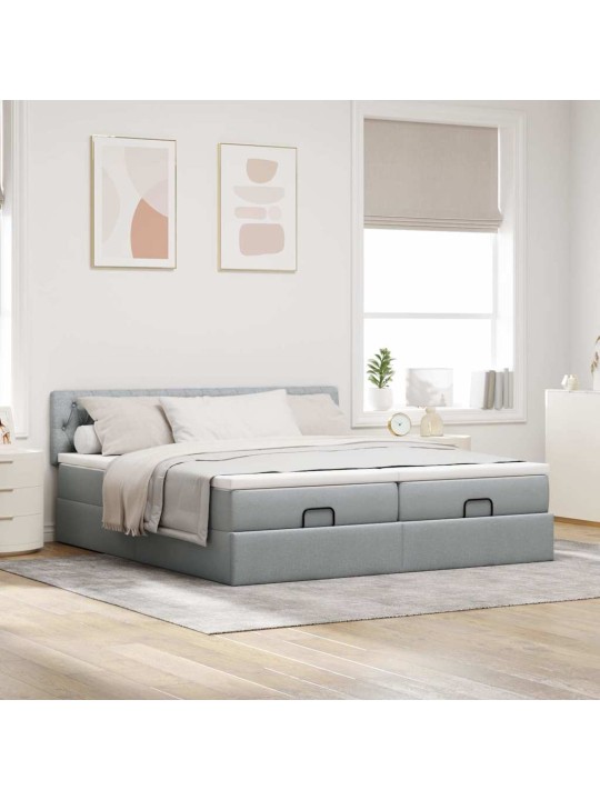 Osmaņu gultas rāmis ar matračiem gaiši pelēks 200x200cm audums