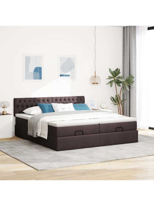 Osmaņu gultas rāmis ar matračiem tumši brūns 200x200cm audums