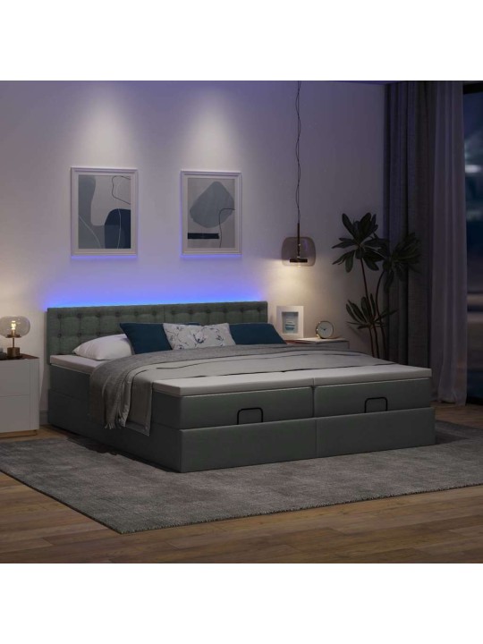 Osmaņu gultas rāmis ar matračiem tumši pelēks 180x200cm audums