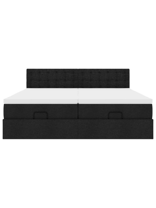 Osmaņu gultas rāmis ar matračiem melns 200x200cm audums