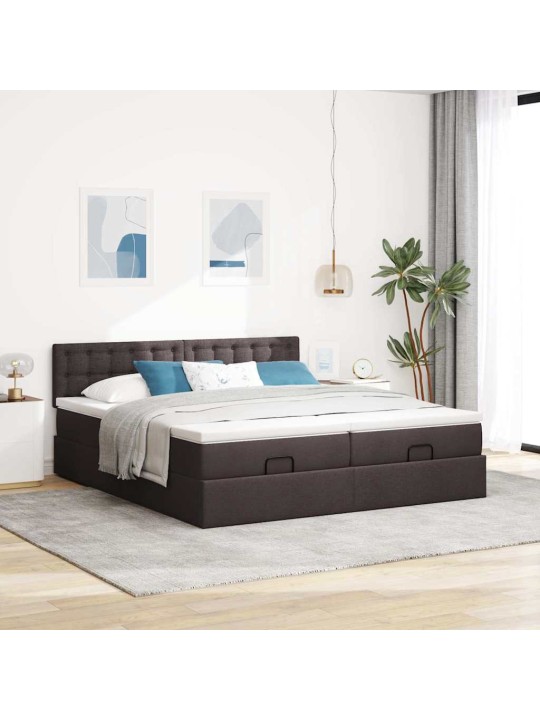 Osmaņu gultas rāmis ar matračiem tumši brūns 200x200cm audums