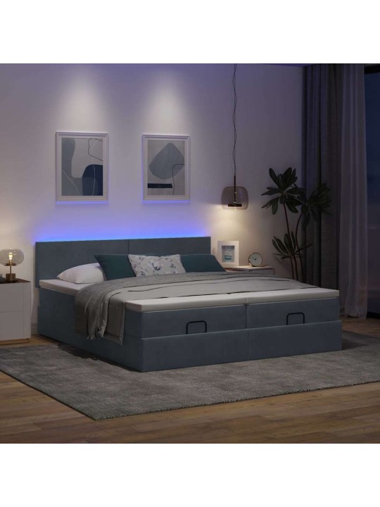 Osmaņu gultas rāmis ar matračiem tumši pelēks 180x200cm audums