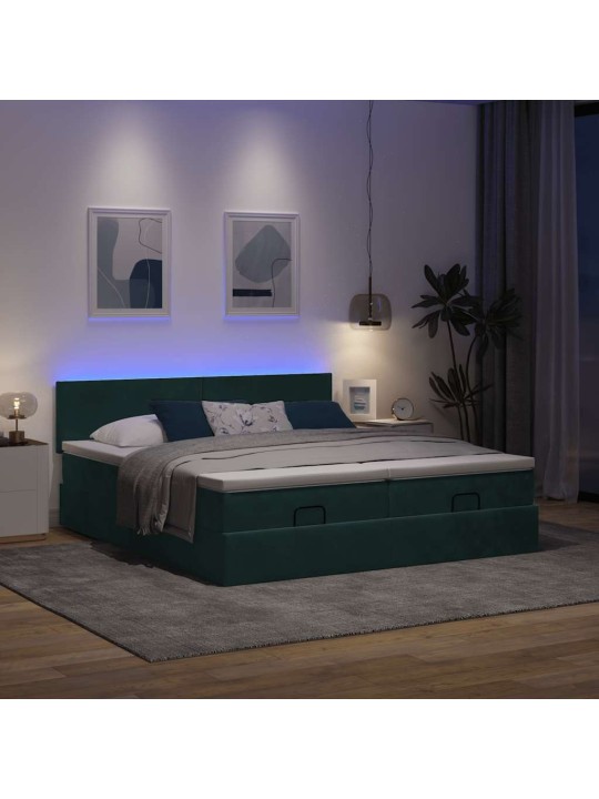 Osmaņu gultas rāmis ar matračiem tumši zaļš 180x200cm audums