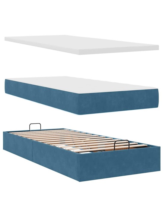 Osmaņu gultas rāmis ar matračiem tumši zils 180x200cm audums