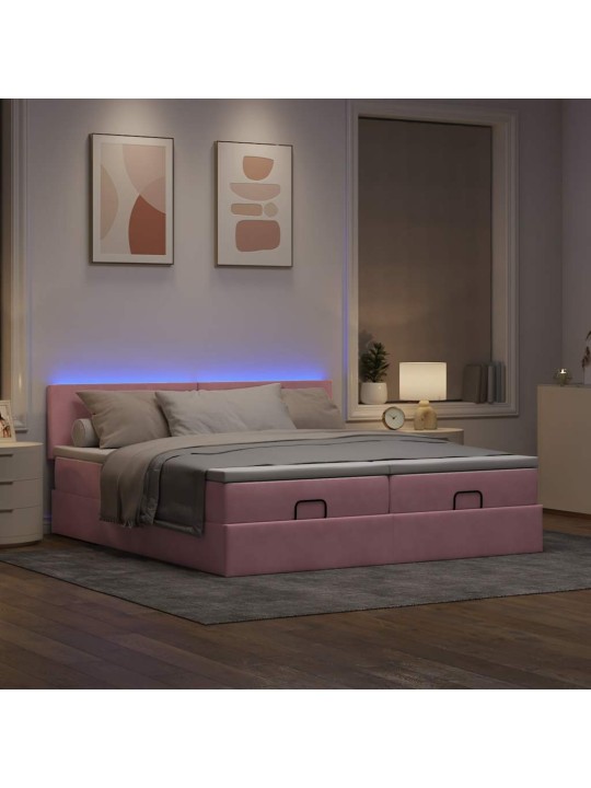 Osmaņu gultas rāmis ar matračiem rozā 200x200cm audums
