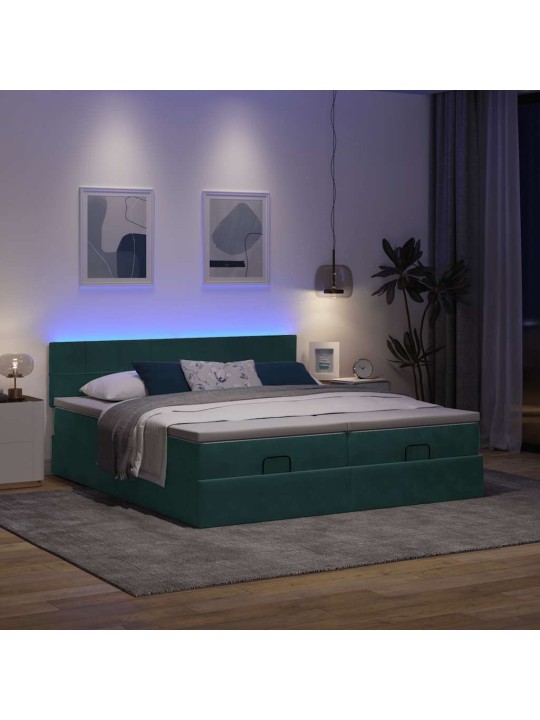 Osmaņu gultas rāmis ar matračiem tumši zaļš 180x200cm audums