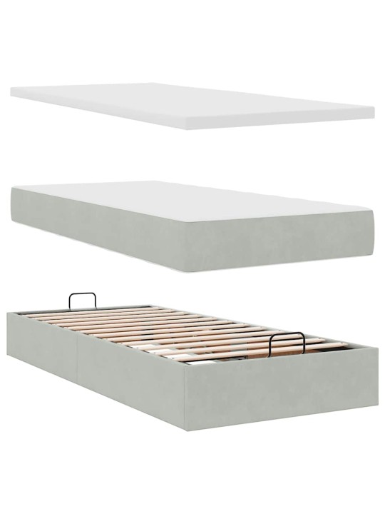 Osmaņu gultas rāmis ar matračiem gaiši pelēks 200x200cm audums