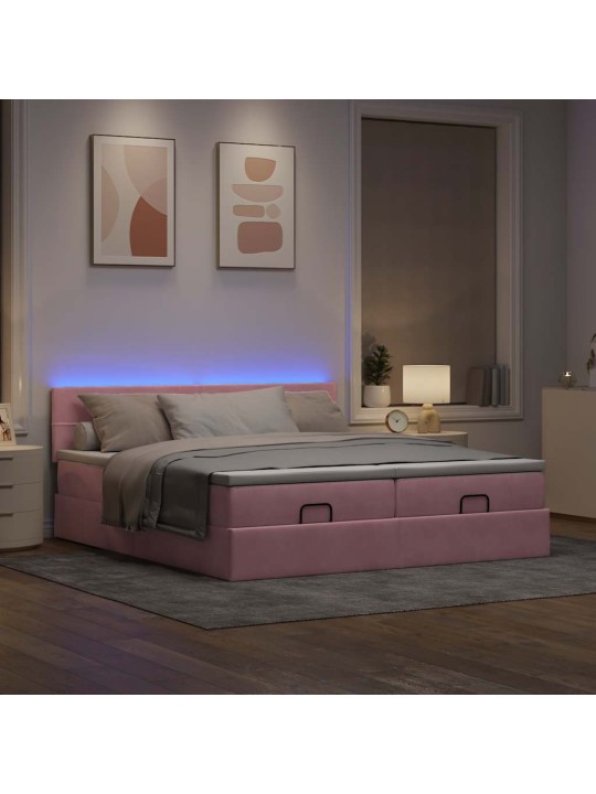Osmaņu gultas rāmis ar matračiem rozā 200x200cm audums